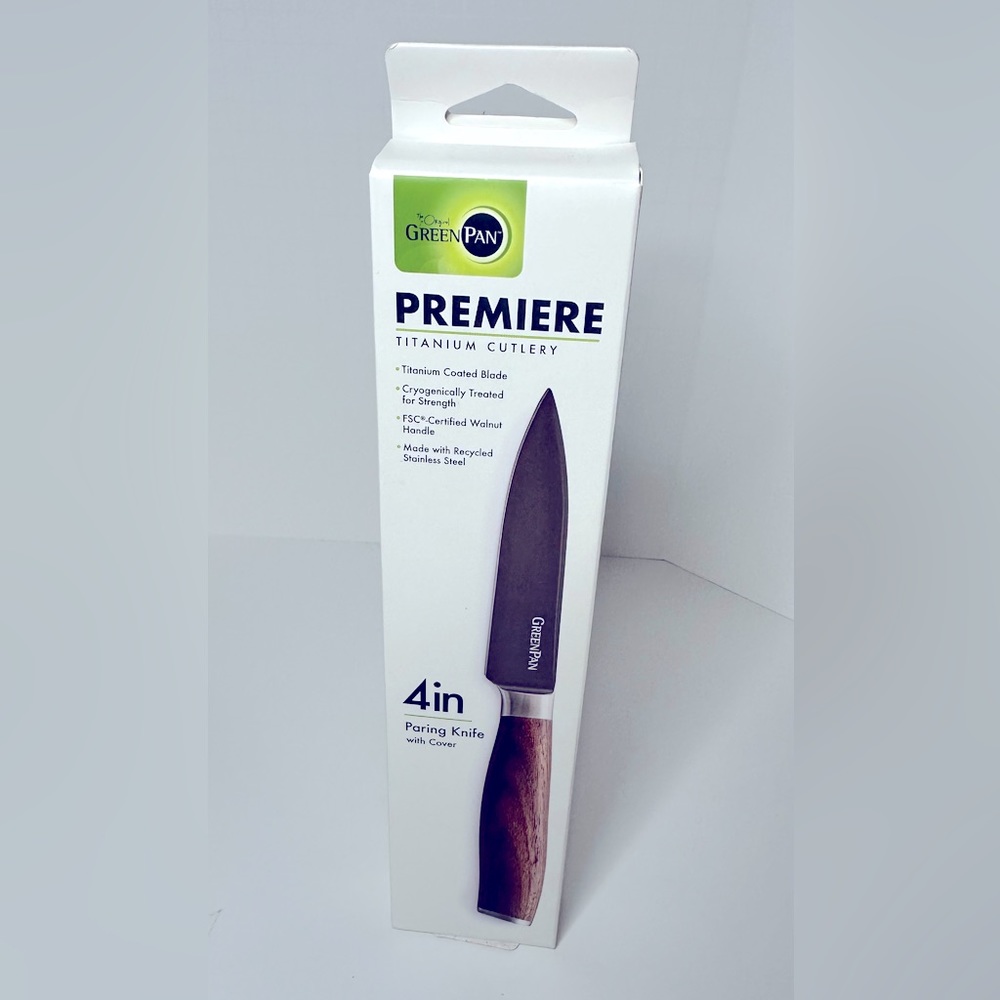 Premiere Titanium Cutlery 4” Pairing knife with walnut handle and cover